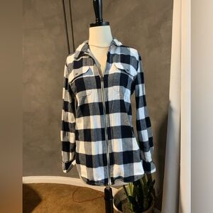 Chaps Black and White Plaid Utility Jacket